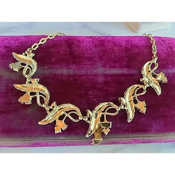 Judy Lee AB Pink Crystal Leaf Necklace Vintage - Picture 8 of 12